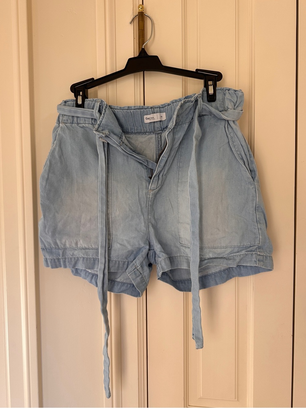 Light Blue Paperbag Waist Denim Shorts - GAP